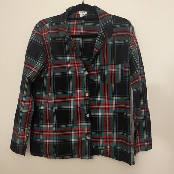 J.CREW Other - J Crew Womens Size S Pajama Top Black Stewart Tartan Plaid Long Sleeve Pocket